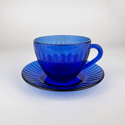 Tasses en verre vintage Colorex Brésil Bleu cobalt années 80 Service Outremer