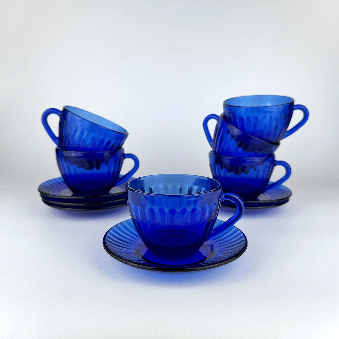 Tasses en verre vintage Colorex Brésil Bleu cobalt années 80 Service Outremer