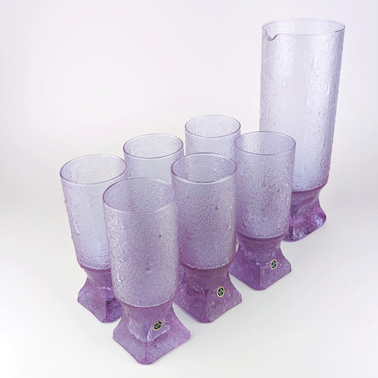 Vintage Set Drinking Glasses Alexandrite Glass Brutalist MCM Carafe Jug Neodymium Italy 70s 60s Tapio Wirkkala Crystal SpA Bowl Murano