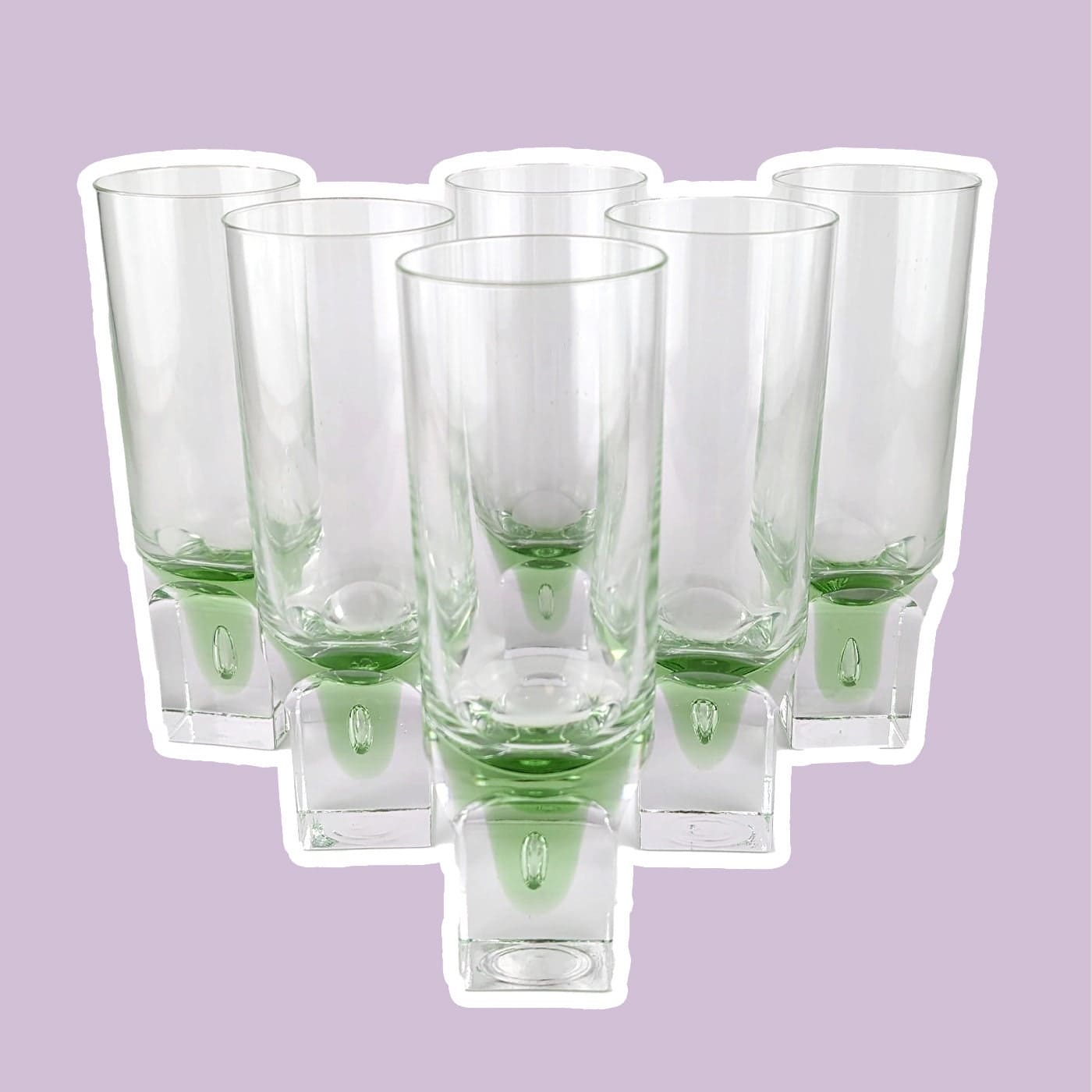 6 verres à boire vintage Italie Space Age Brutaliste Vert Sergio Asti Bubble Long Drink Italie 70s 60s Crystal