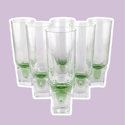 6 verres à boire vintage Italie Space Age Brutaliste Vert Sergio Asti Bubble Long Drink Italie 70s 60s Crystal