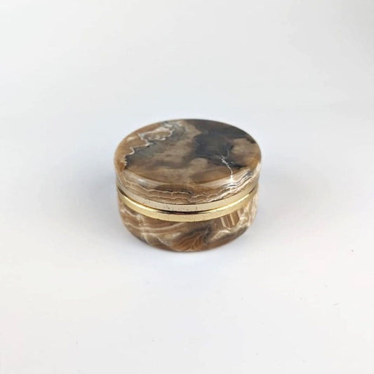 Vintage Alabaster Casket Powder Box Lidded Box Marble Onyx Mirror