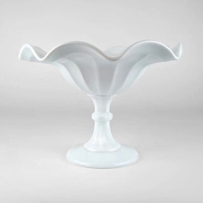 Vintage Opaline Glass Footed Bowl Bonboniere Opal Glass Wave Edge Fruit Bowl White Italy