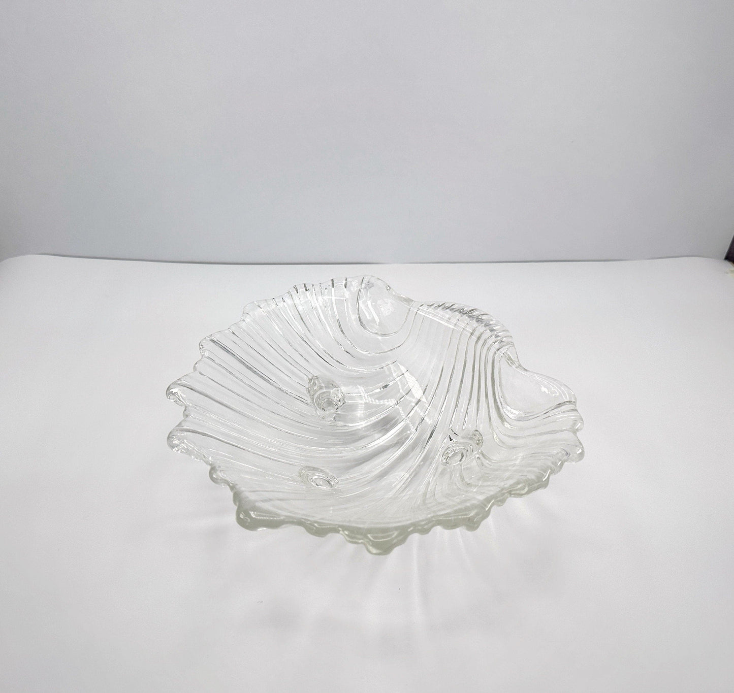 Glass bowl shell large Art Deco Revival bowl shell 80s 90s crystal bowl shell offering bowl fruit bowl