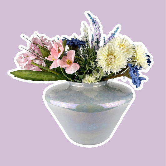 Vase en céramique vintage Gris irisé années 80 Art Déco Neo Reval Shell Blanc Iridescent Pearl Shine Flower Vase 80s 80s 1980 Nacre