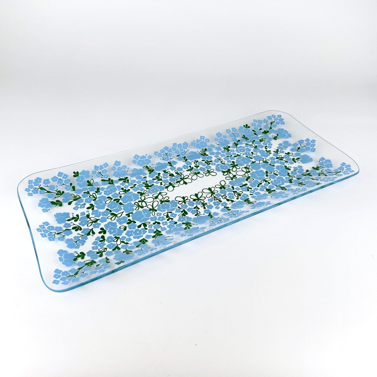 70s cake plate glass flowers blue pastel serving plate plate 60s 70s dessert plate plate glass 1960 1970 Mid Century