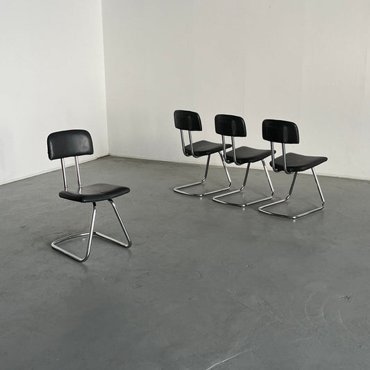 Set von 4 Bauhaus Design Chromed Metal Dining Chairs, 1980er Jahre Italien Vintage