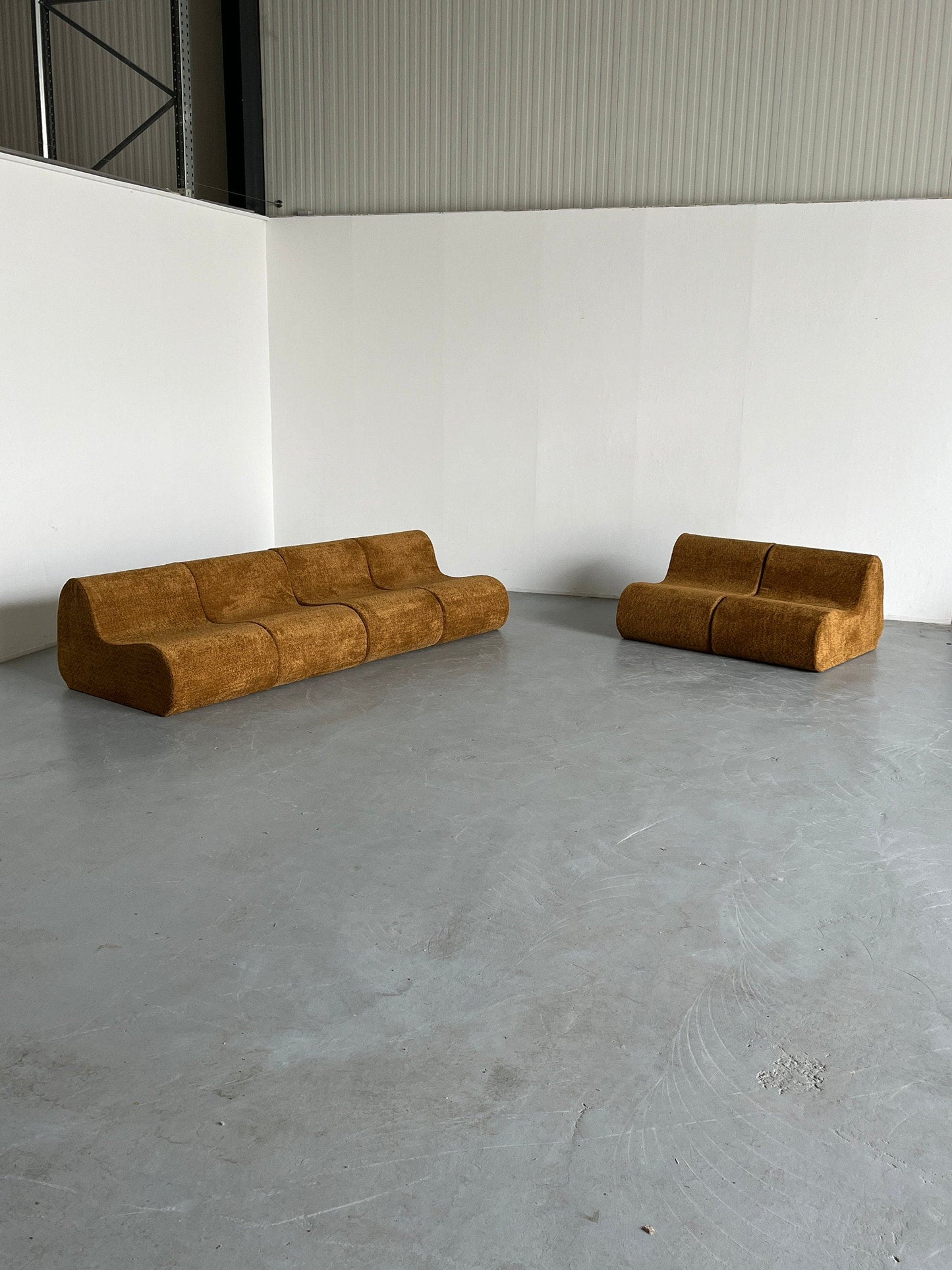 Italian Mid-Century Modern Modular Sofa or Seating Group in Ochre Boucle, 1970s Italy Vintage