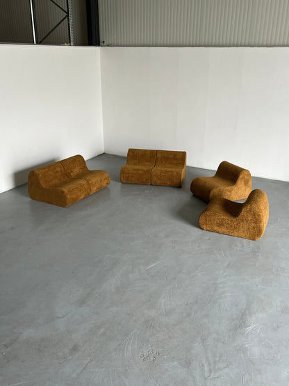 Italian Mid-Century Modern Modular Sofa or Seating Group in Ochre Boucle, 1970s Italy Vintage