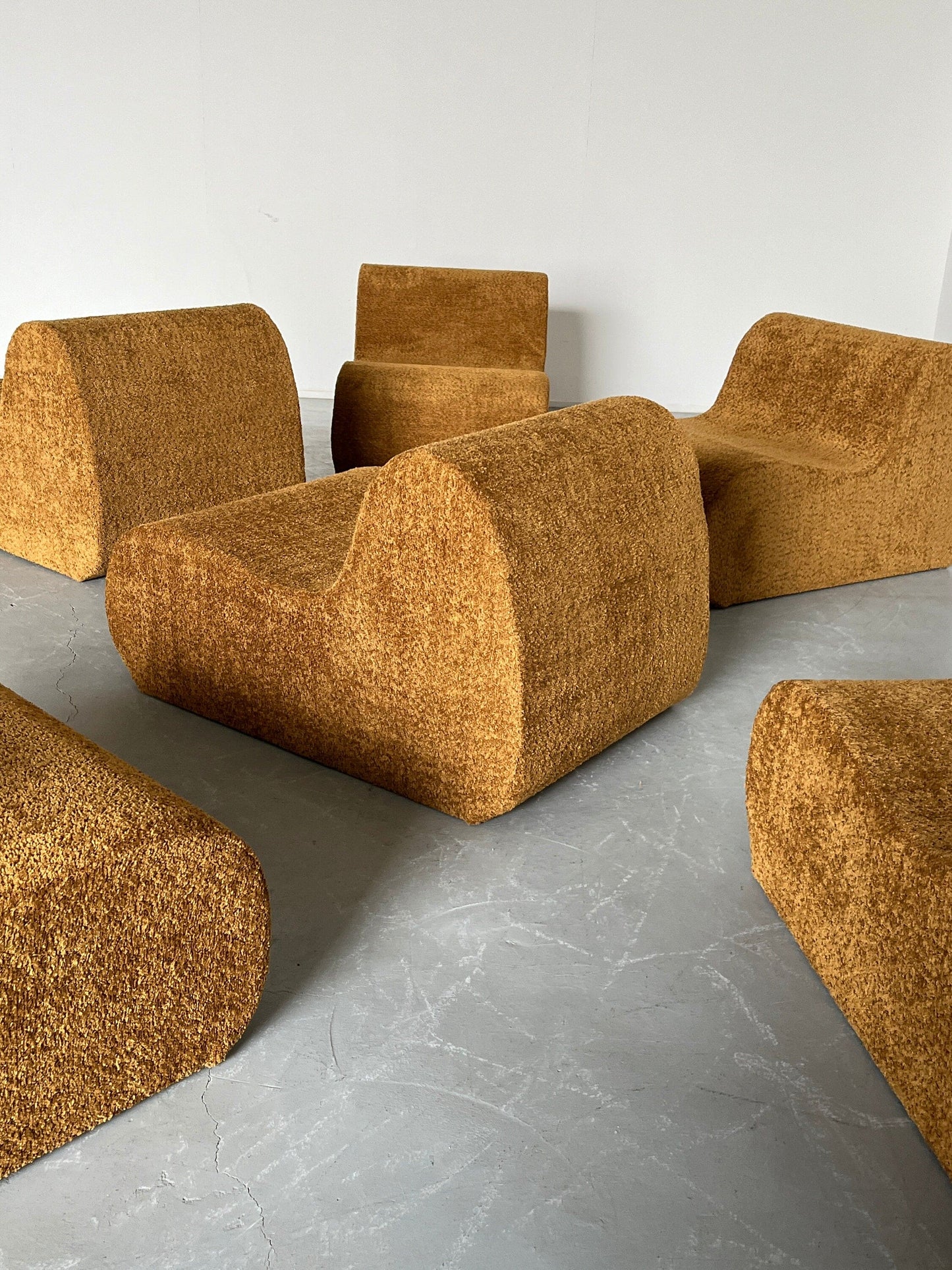 Italian Mid-Century Modern Modular Sofa or Seating Group in Ochre Boucle, 1970s Italy Vintage