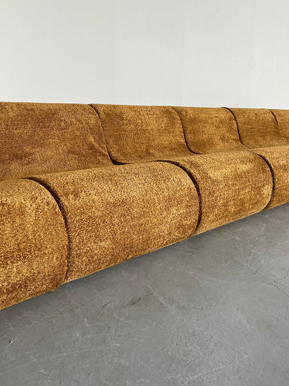 Italian Mid-Century Modern Modular Sofa or Seating Group in Ochre Boucle, 1970s Italy Vintage