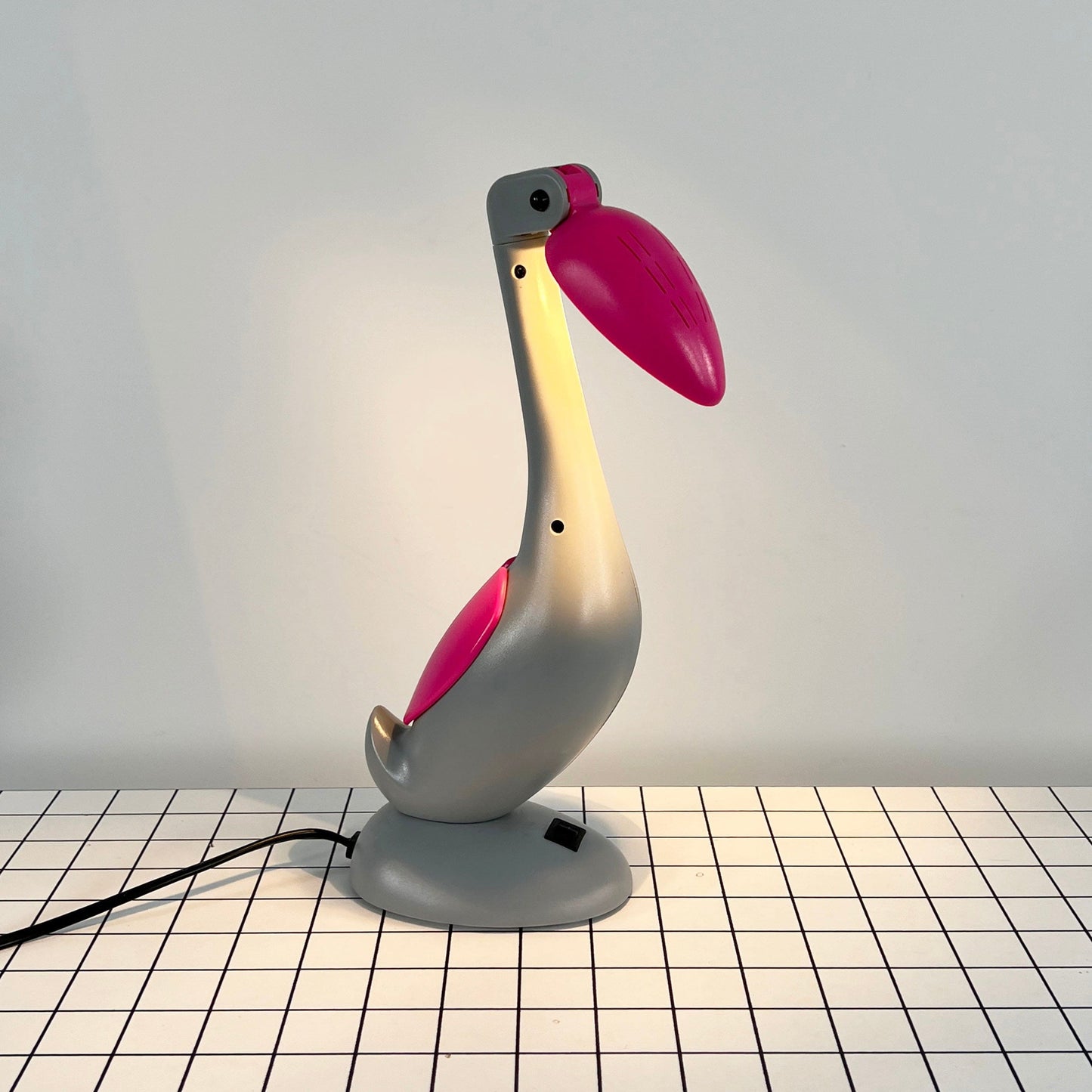 Lampe de Bureau Articulée Toucan Rose et Gris, Vintage 1980