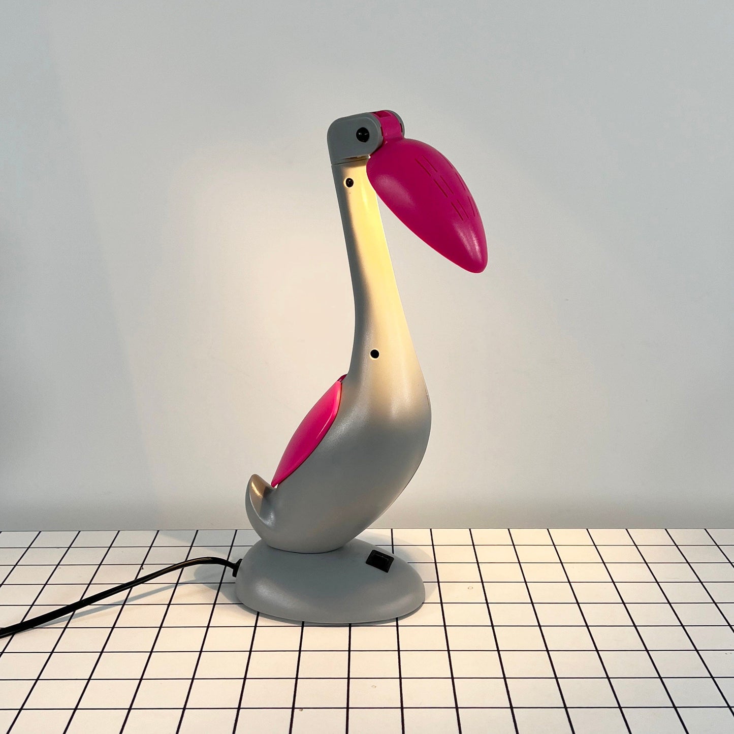 Lampe de Bureau Toucan Articulée Rose et Grise, Vintage 1980