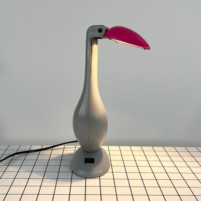 Lampe de Bureau Articulée Toucan Rose et Gris, Vintage 1980