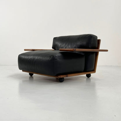 Pianura armchair in black leather by Mario Bellini for Cassina, 1970s vintage