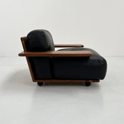 Fauteuil Pianura en cuir noir par Mario Bellini pour Cassina, vintage 1970