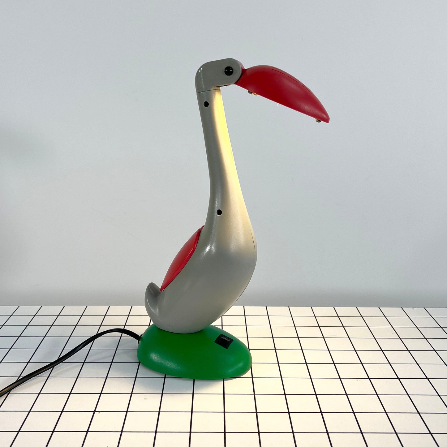 Lampe de bureau Toucan articulée verte, grise et rouge, vintage des années 1980