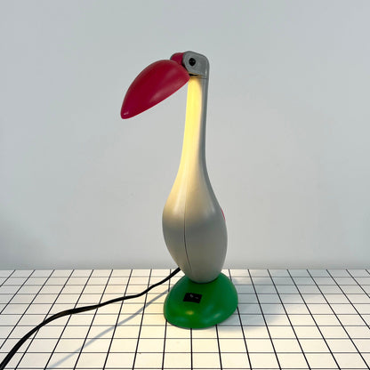 Lampe de bureau Toucan articulée verte, grise et rouge, vintage des années 1980