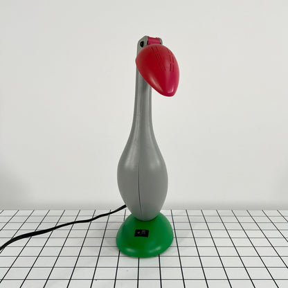 Lampe de bureau Toucan articulée verte, grise et rouge, vintage des années 1980