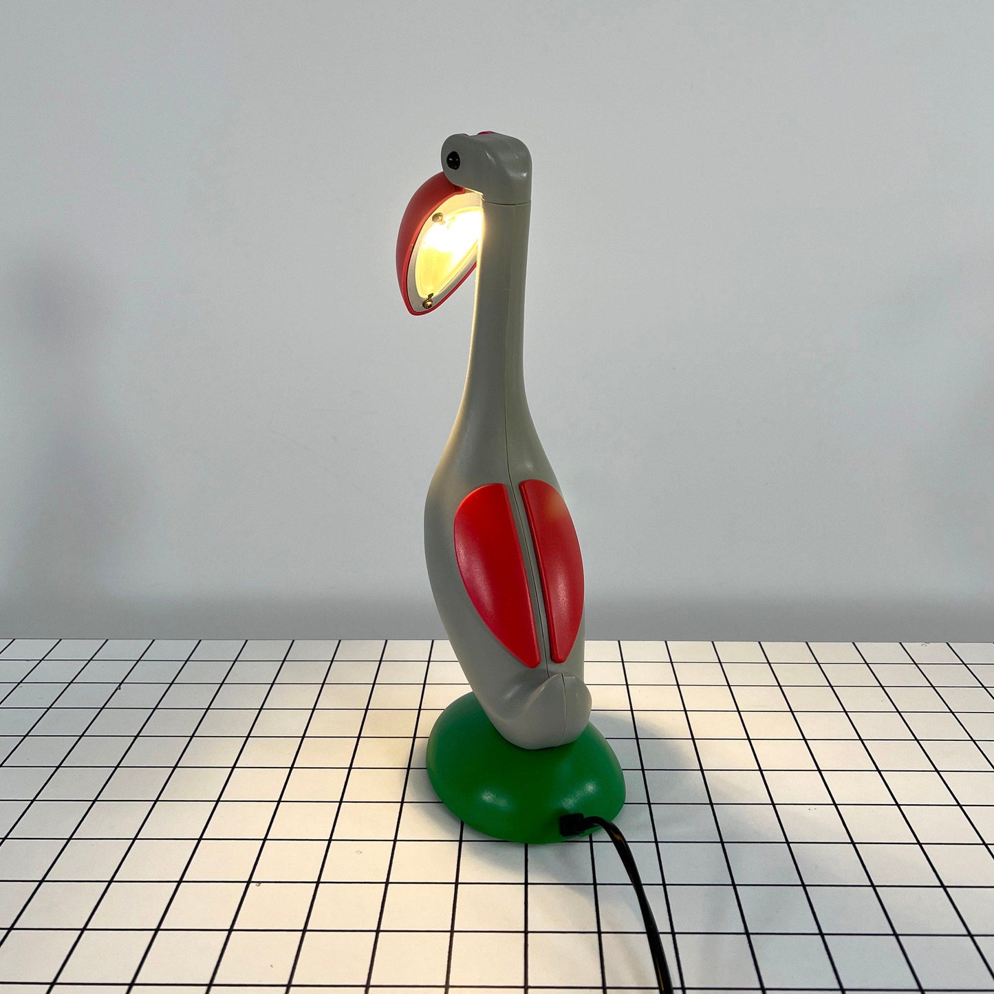 Lampe de bureau Toucan articulée verte, grise et rouge, vintage des années 1980