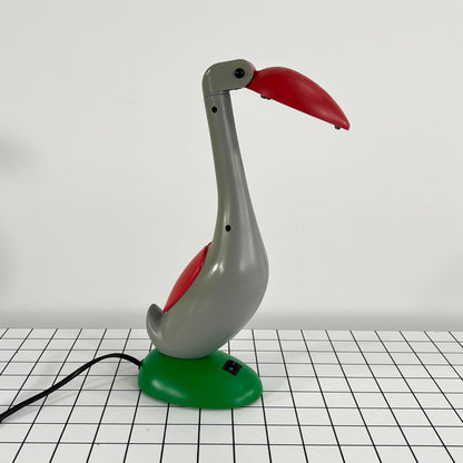 Lampe de bureau Toucan articulée verte, grise et rouge, vintage des années 1980