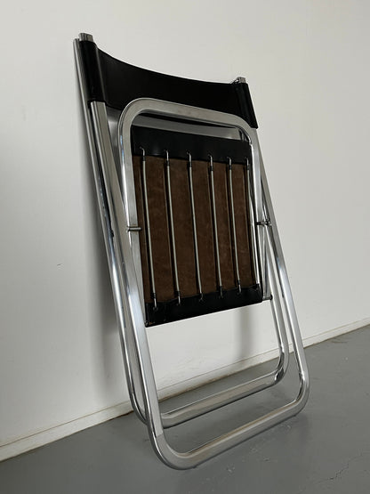 Black leather and chrome 'Tamara' folding chair by Arrben Italy, 1970s vintage