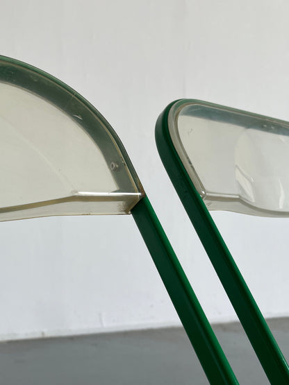 Set of 2 'Plia' folding chairs by Giancarlo Piretti for Anonima Castelli, rare green edition, 1960s Italian Space Age vintage