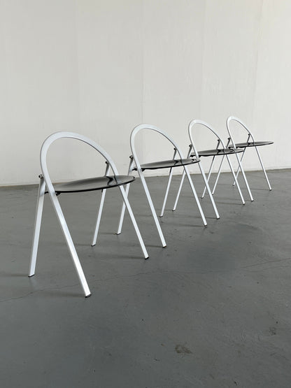 Set of 4 postmodern sculptural folding chairs by Giorgio Cattelan for Cidue, lacquered metal, Italy 1970s vintage