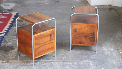 Tables de chevet Bauhaus plaqué bois marron foncé, set de 2 vintage