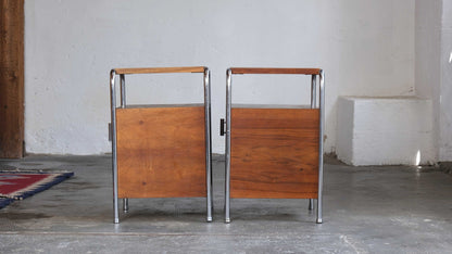 Tables de chevet Bauhaus plaqué bois marron foncé, set de 2 vintage