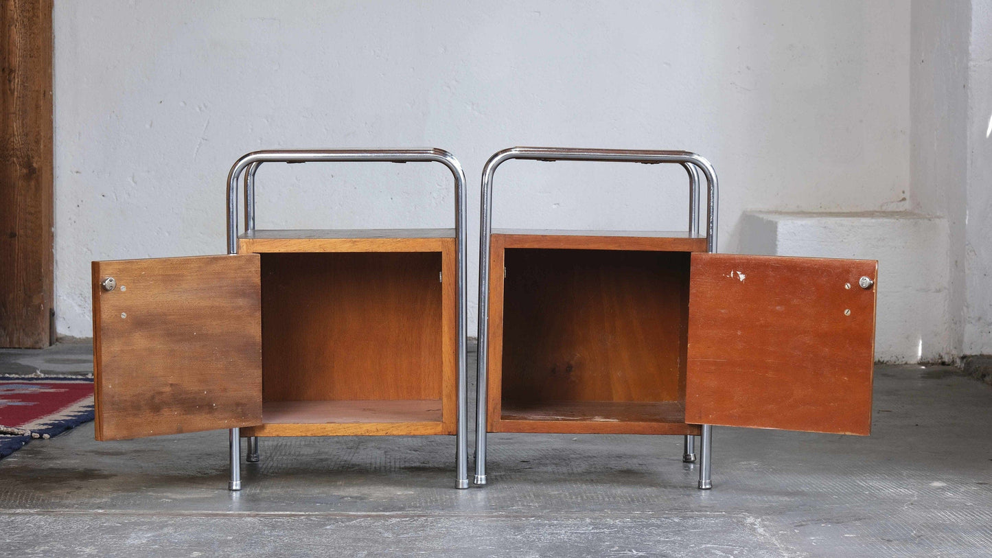 Tables de chevet Bauhaus plaqué bois marron foncé, set de 2 vintage