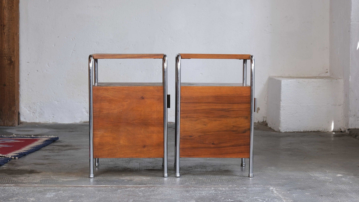 Tables de chevet Bauhaus plaqué bois marron foncé, set de 2 vintage