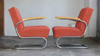 1 sur 2 fauteuil cantilever Bauhaus S 411 à motifs rouges / licence Thonet vintage