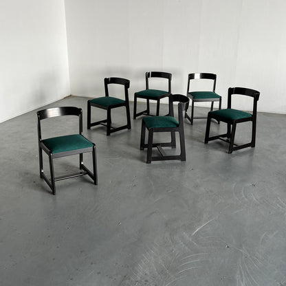 Ensemble de 6 chaises de salle à manger modernes en bois massif du milieu du siècle dans le style de Willy Rizzo pour Mario Sabot, vintage des années 1970