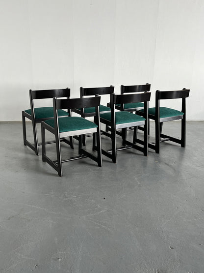 Set of 6 Mid-Century Modern Solid Wood Dining Chairs in the style of Willy Rizzo for Mario Sabot, 1970s Vintage