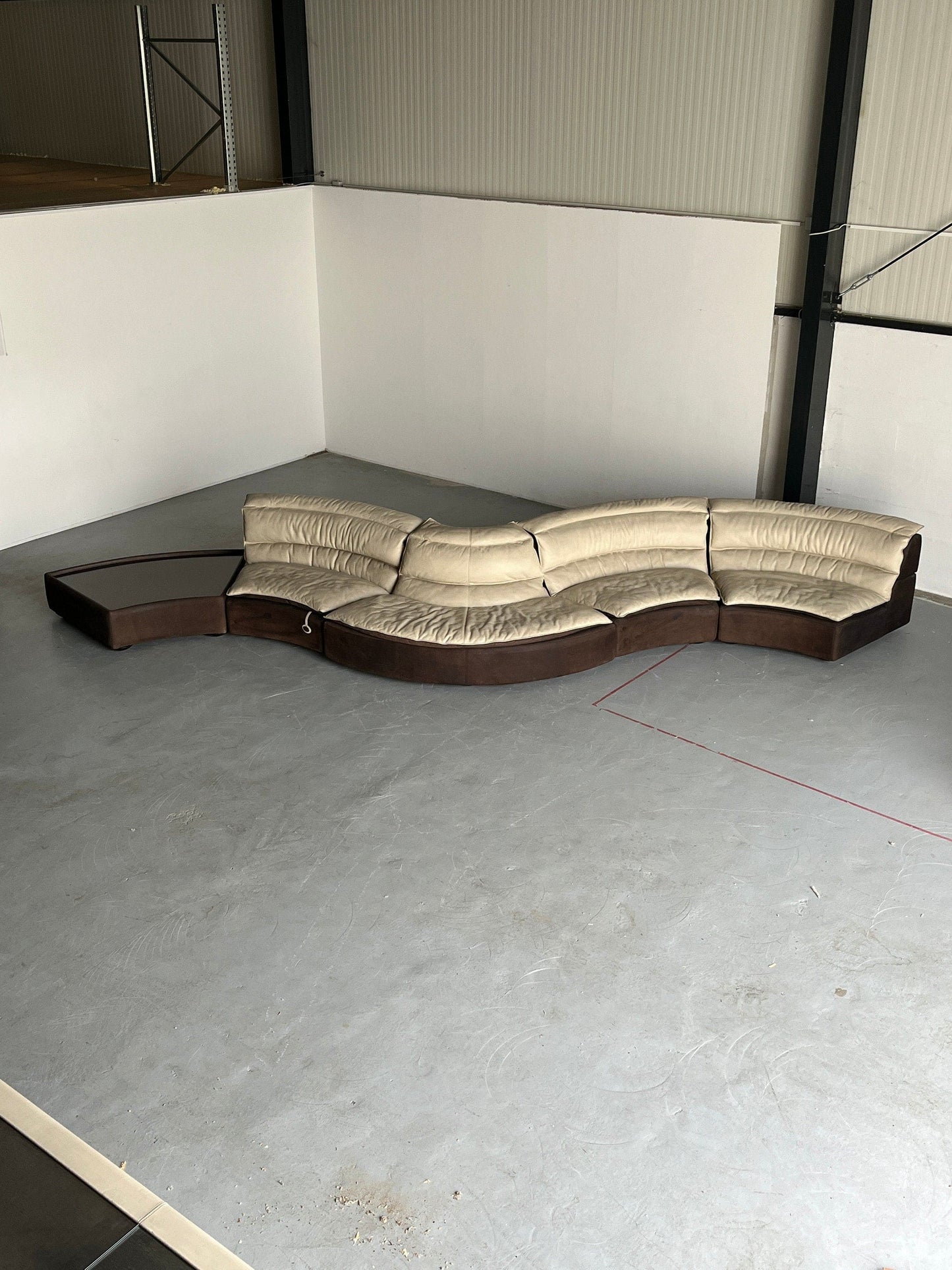 Rare Serpentine Modular 'Bogo' Sofa by Carlo Bartoli for Rossi di Albizzate in Suede and Leather, 1970s Italian Exclusive Design, Set of 5 Vintage