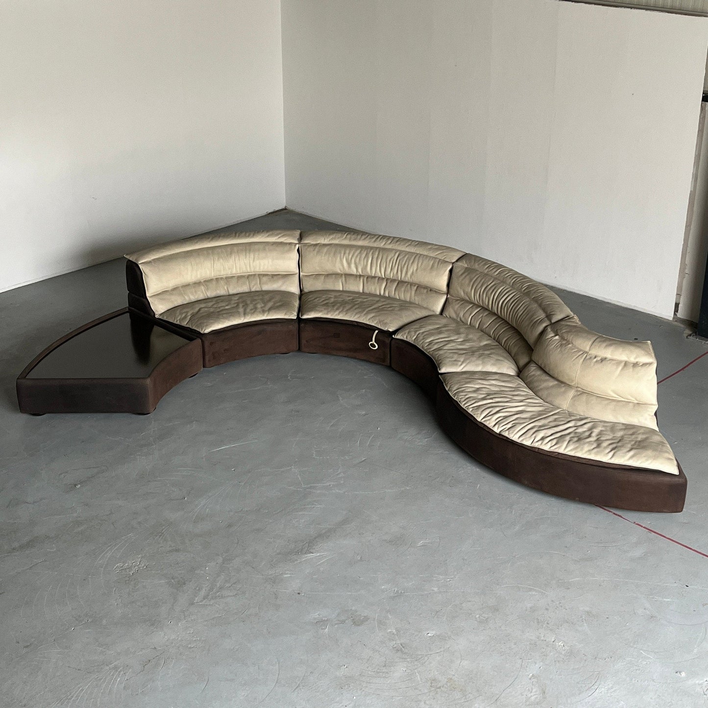 Rare Serpentine Modular 'Bogo' Sofa by Carlo Bartoli for Rossi di Albizzate in Suede and Leather, 1970s Italian Exclusive Design, Set of 5 Vintage