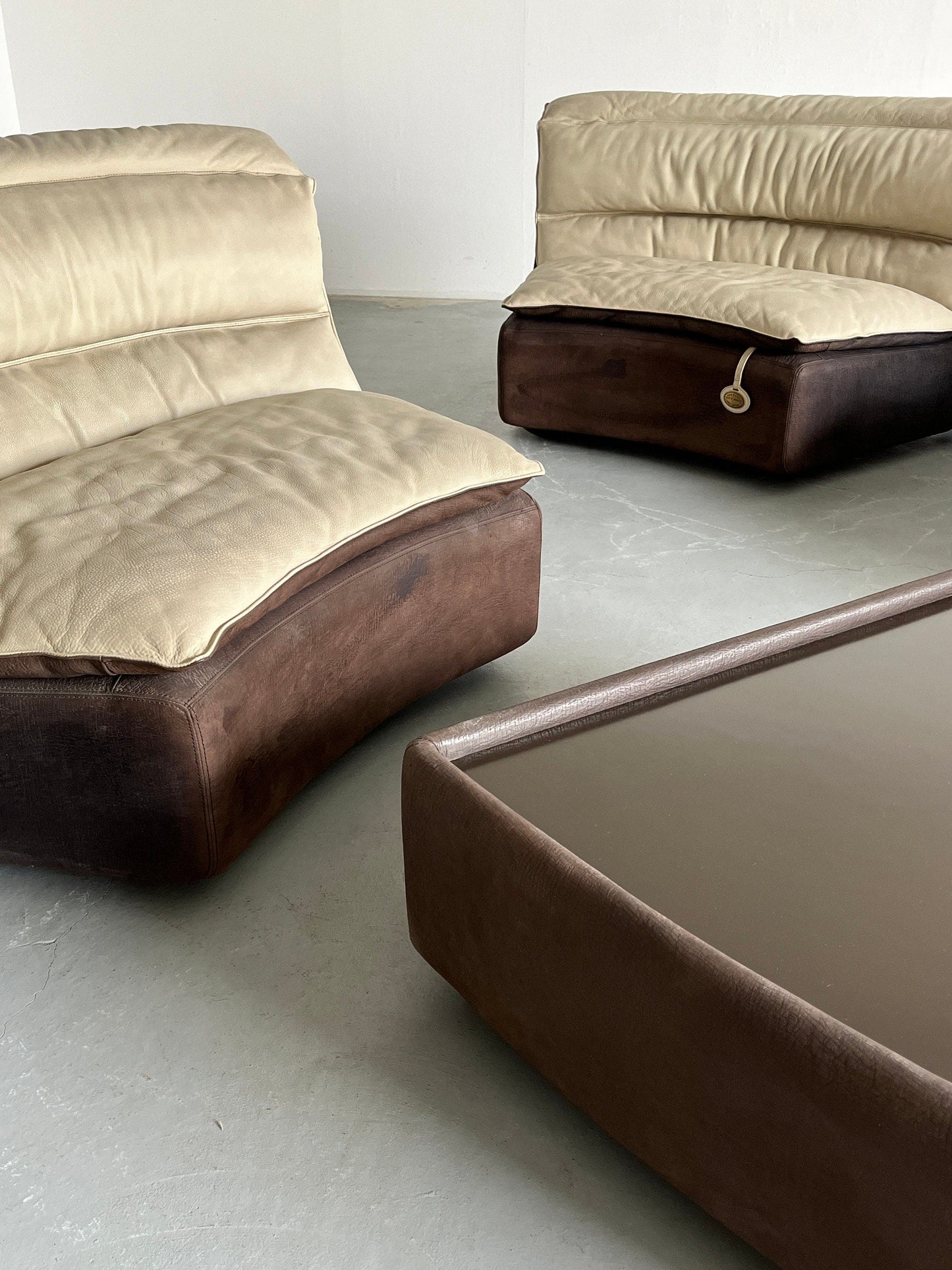 Rare Serpentine Modular 'Bogo' Sofa by Carlo Bartoli for Rossi di Albizzate in Suede and Leather, 1970s Italian Exclusive Design, Set of 5 Vintage