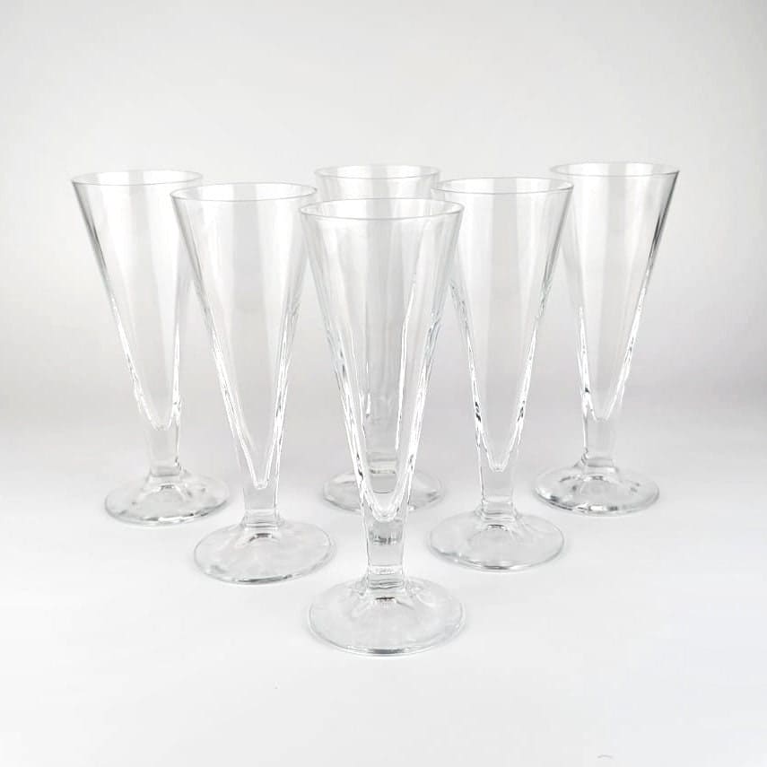 6 Italian crystal glasses sparkling wine champagne 80s glass Art Deco Revival Vintage