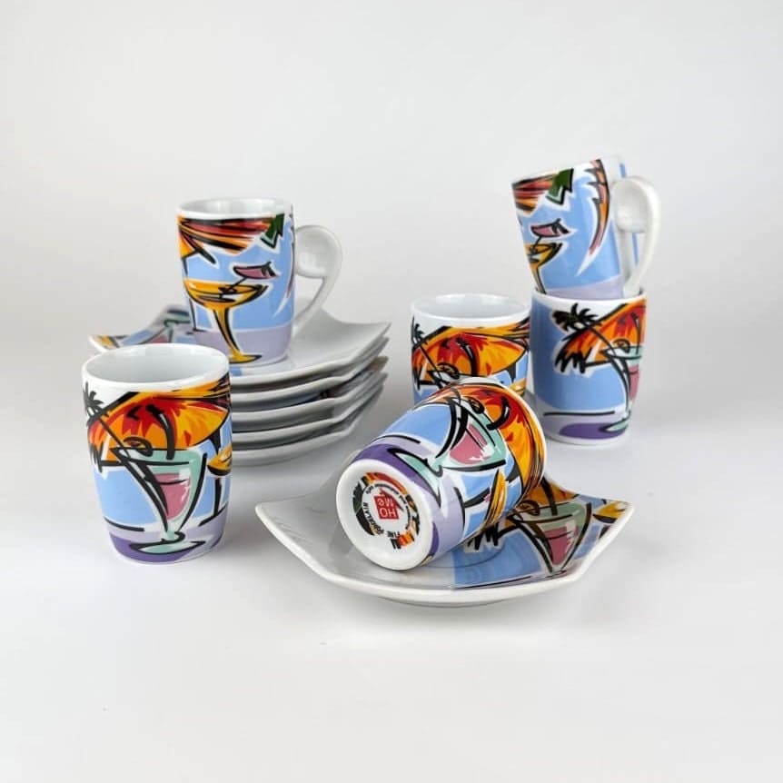 6x 90s Espresso Cups Postmodern Miami Vibes Italy Coffee Set 1990s Memphis Milano Vintage