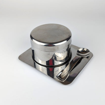 Metal Sugar Container Brutalist Style Stainless Steel Italy Inox Bonbonniere Tray Spoon Vintage