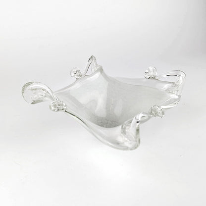 Vintage Murano Ashtray White Filigree Opalina 70s Bowl 1970 Italy