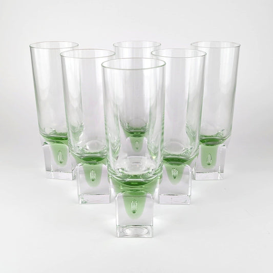 6 Vintage Drinking Glasses Italy Space Age Brutalist Green Sergio Asti Bubble Longdrink Italy 70s 60s Crystal