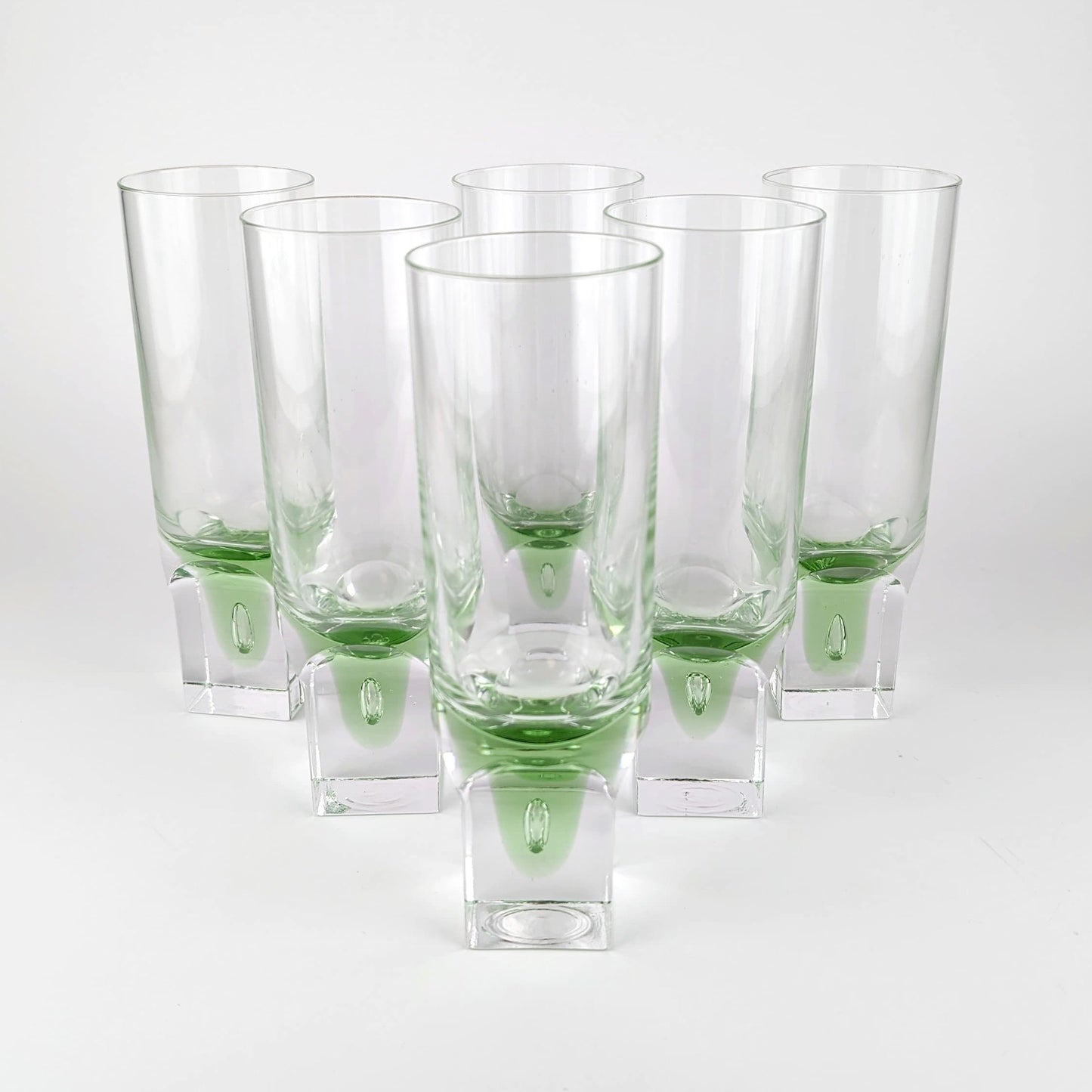 6 verres à boire vintage Italie Space Age Brutaliste Vert Sergio Asti Bubble Long Drink Italie 70s 60s Crystal