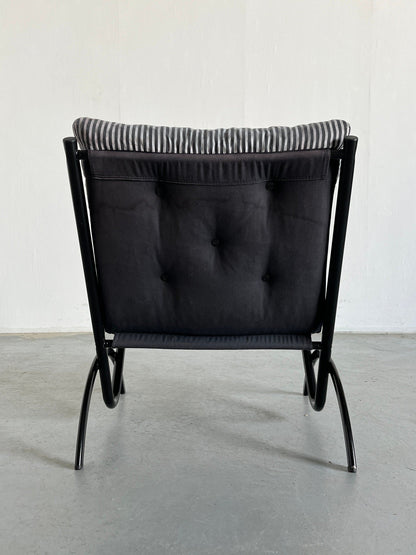 Ikea Style Postmodern Memphis Armchair, Minimalist Black and White Striped Fabric, 1980s Vintage