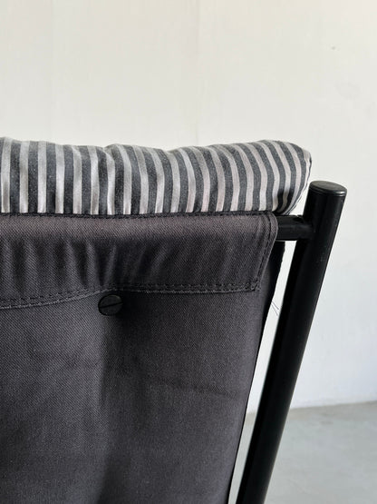 Ikea Style Postmodern Memphis Armchair, Minimalist Black und White Striped Fabric, 1980s Vintage