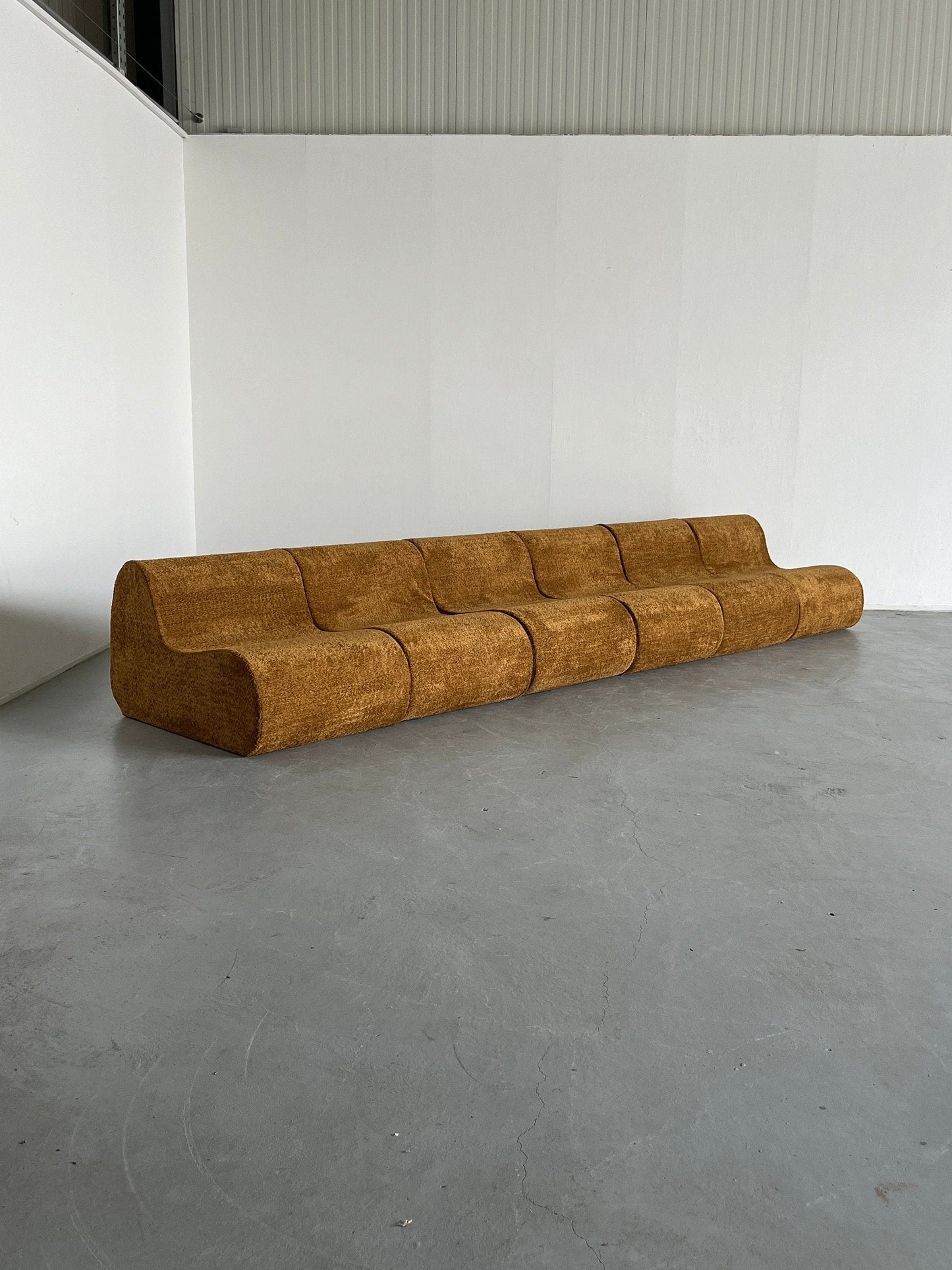 Italian Mid-Century Modern Modular Sofa or Seating Group in Ochre Boucle, 1970s Italy Vintage