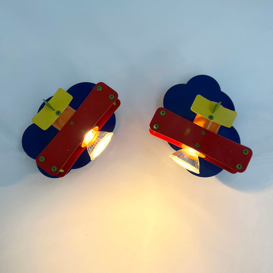 Set of 2 playful wall lights for children, 1980s vintage