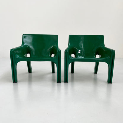 Set of 2 green Vicario lounge chairs by Vico Magistretti for Artemide, 1970s vintage