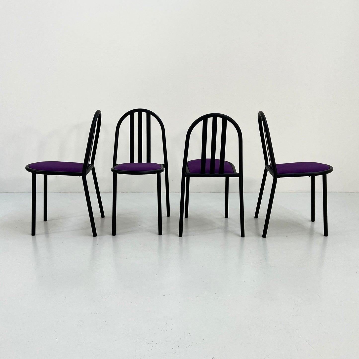 4 chaises No.222 en tissu violet par Robert Mallet-Stevens pour Pallucco Italia, vintage 1980